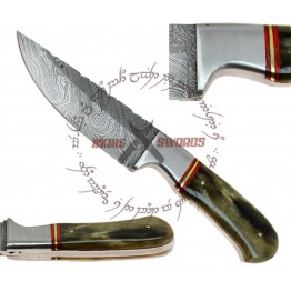 Rebel Wolf Old Yeller Damascus Steel Buffalo Horn Full Tang Knife